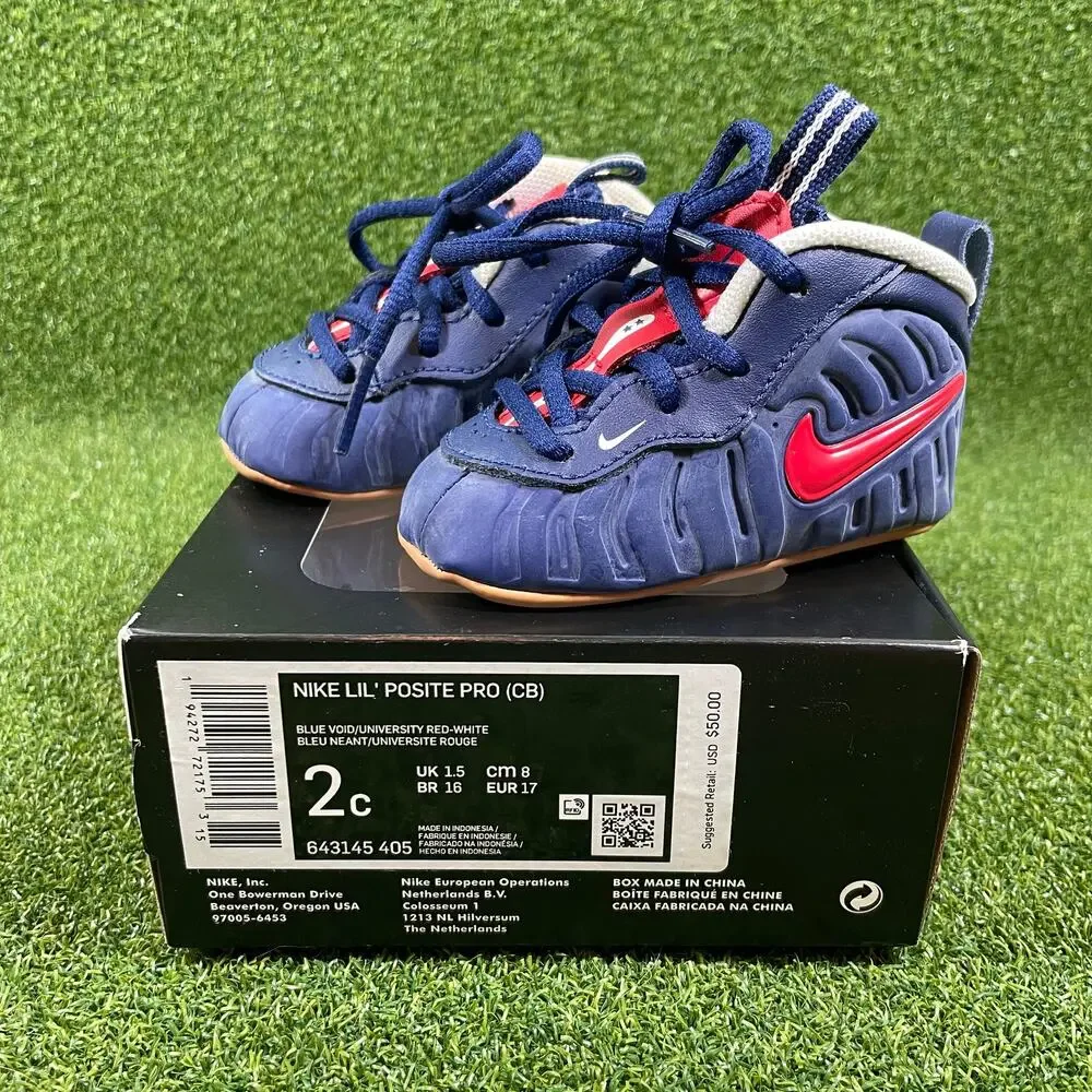 Nike Little Posite Pro Crib USA Blue Void University Red Shoes Sneakers Sz 2C